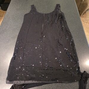 New York & Company Black Sequin Sleeveless Dress Tunic Women's Size M Sparkle